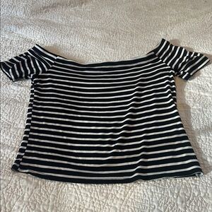 Brand: Socialite 
Black and White Striped Off-Shoulder Top